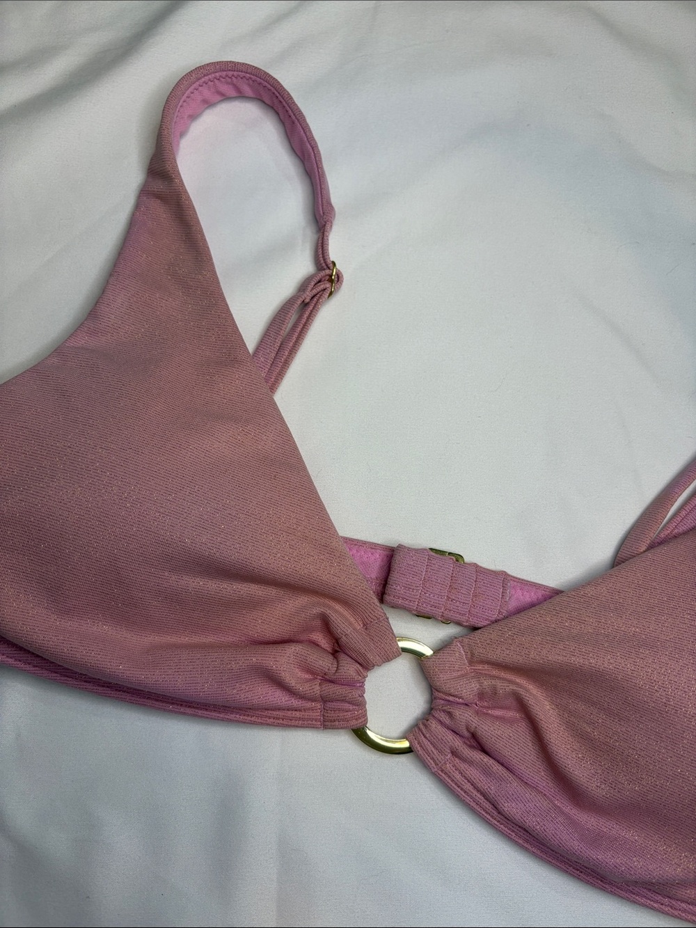 Abercrombie & Fitch Pink Rose Gold Shimmer Metal Ring Bikini Top Metallic Small